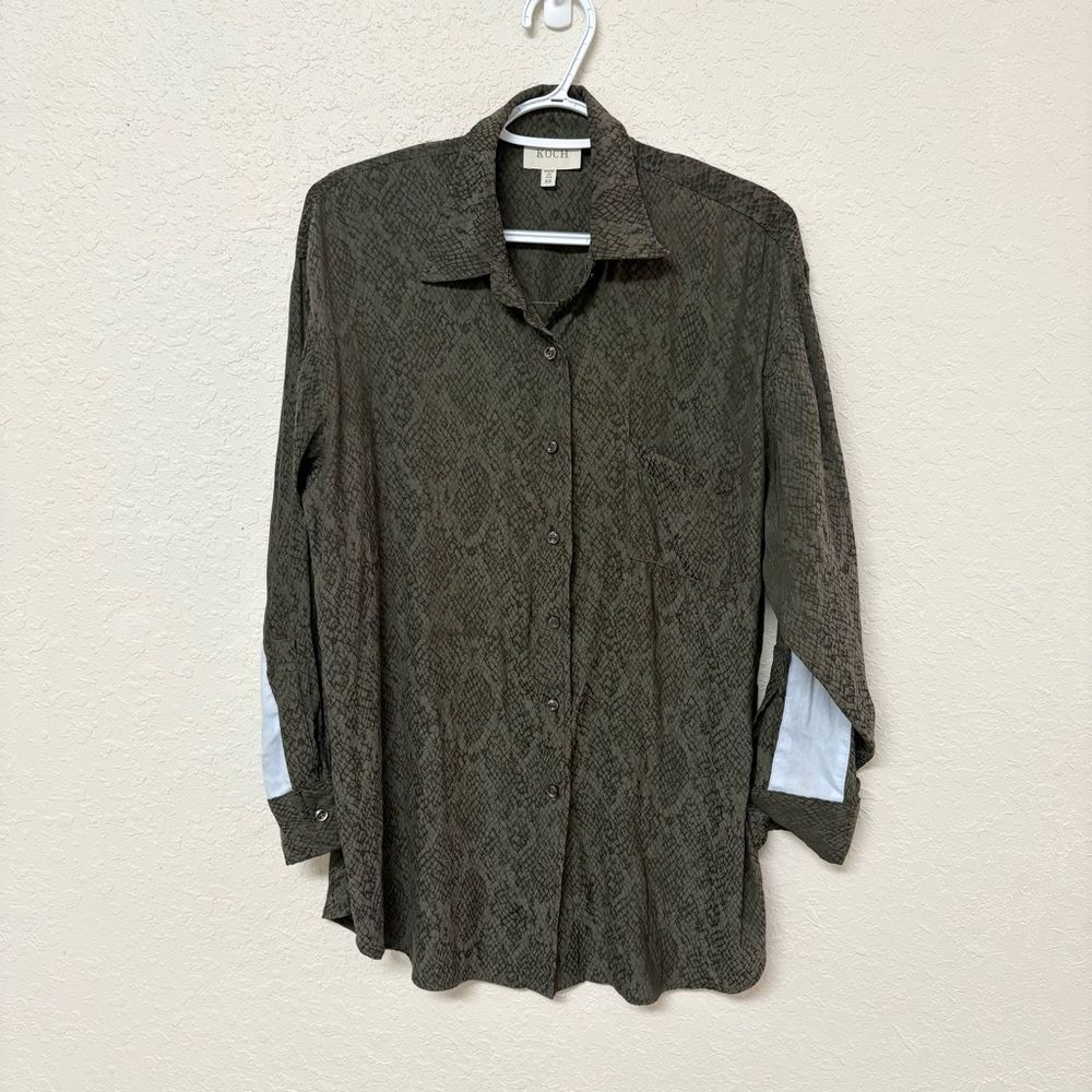 Koch Long Sleeve Snakeskin Print Blouse Shirt Long Sleeve Size XS Polyester